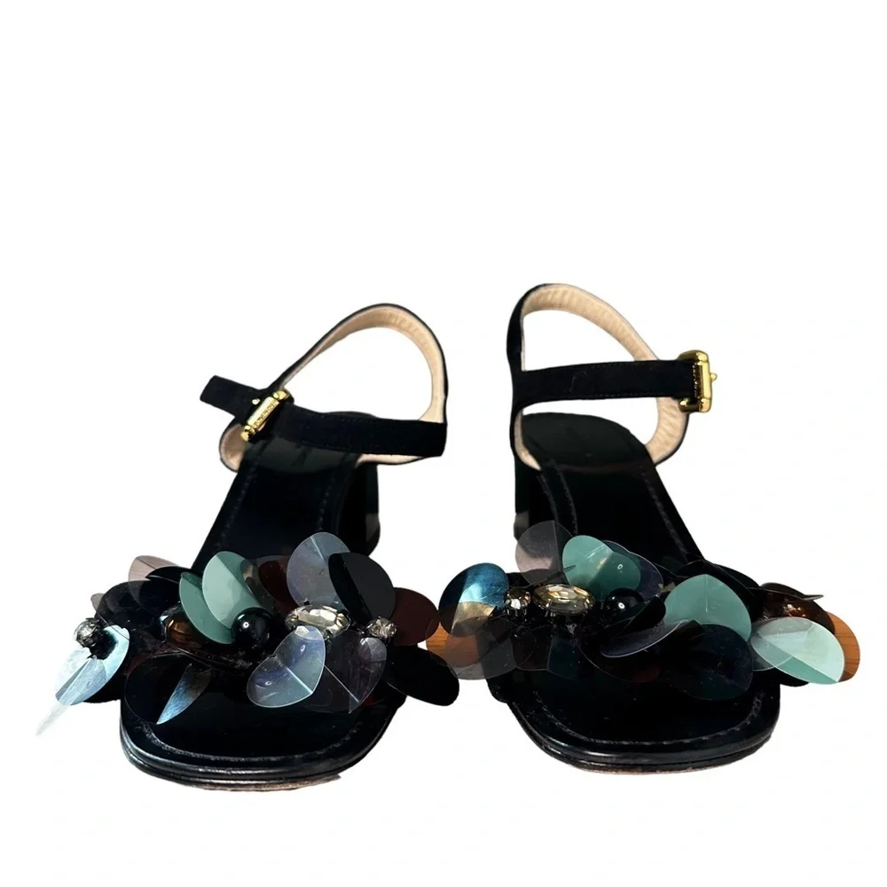 L’autre Chose | Black Open Toe Jeweled Block Heels Size 37